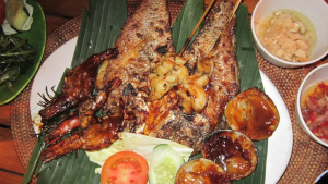 Grilled seafood at a warung in Amed, East Bali
