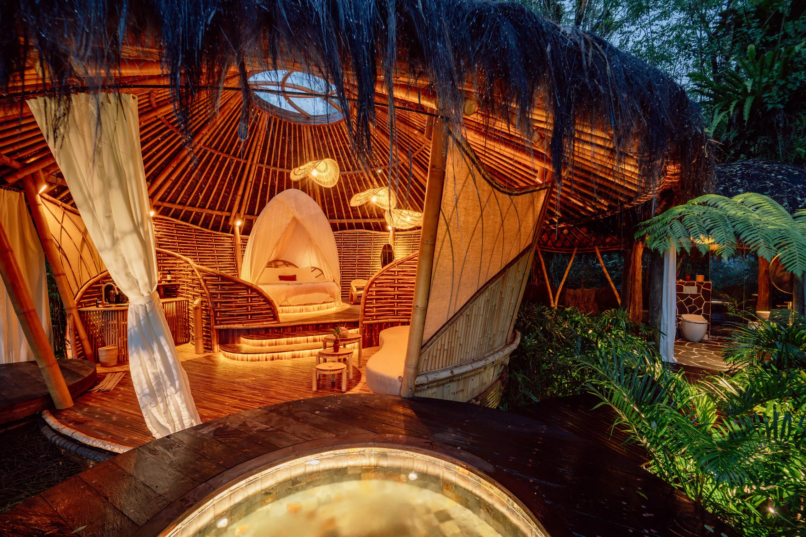 hideout tantra, open-air bamboo house for couples with a hot tub, East Bali
