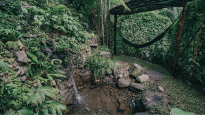 "carved stone onsen bath in the private Zen garden at hideout zen
